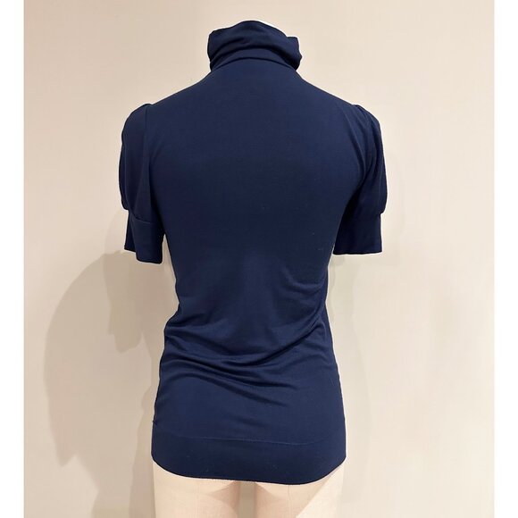 Blue Short Puff Sleeve Turtle Neck Top Womens Size S Peplum - Picture 2 of 5